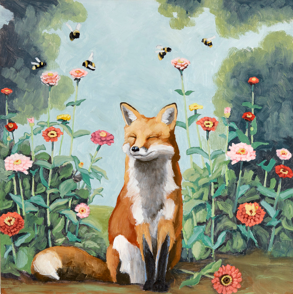 Fox w/ Zinnias - 10x10 Art Print