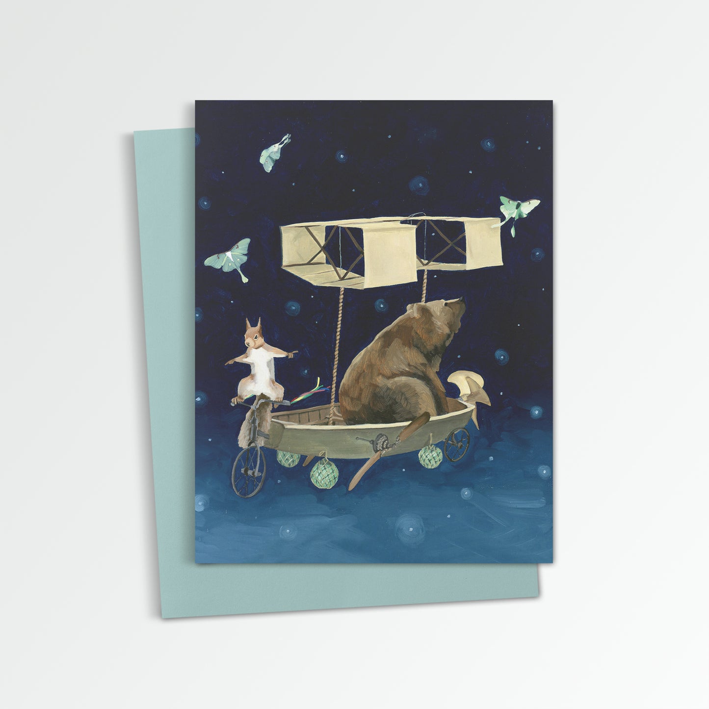 Flying Machine w/ Boat Notecard (Blank Inside)