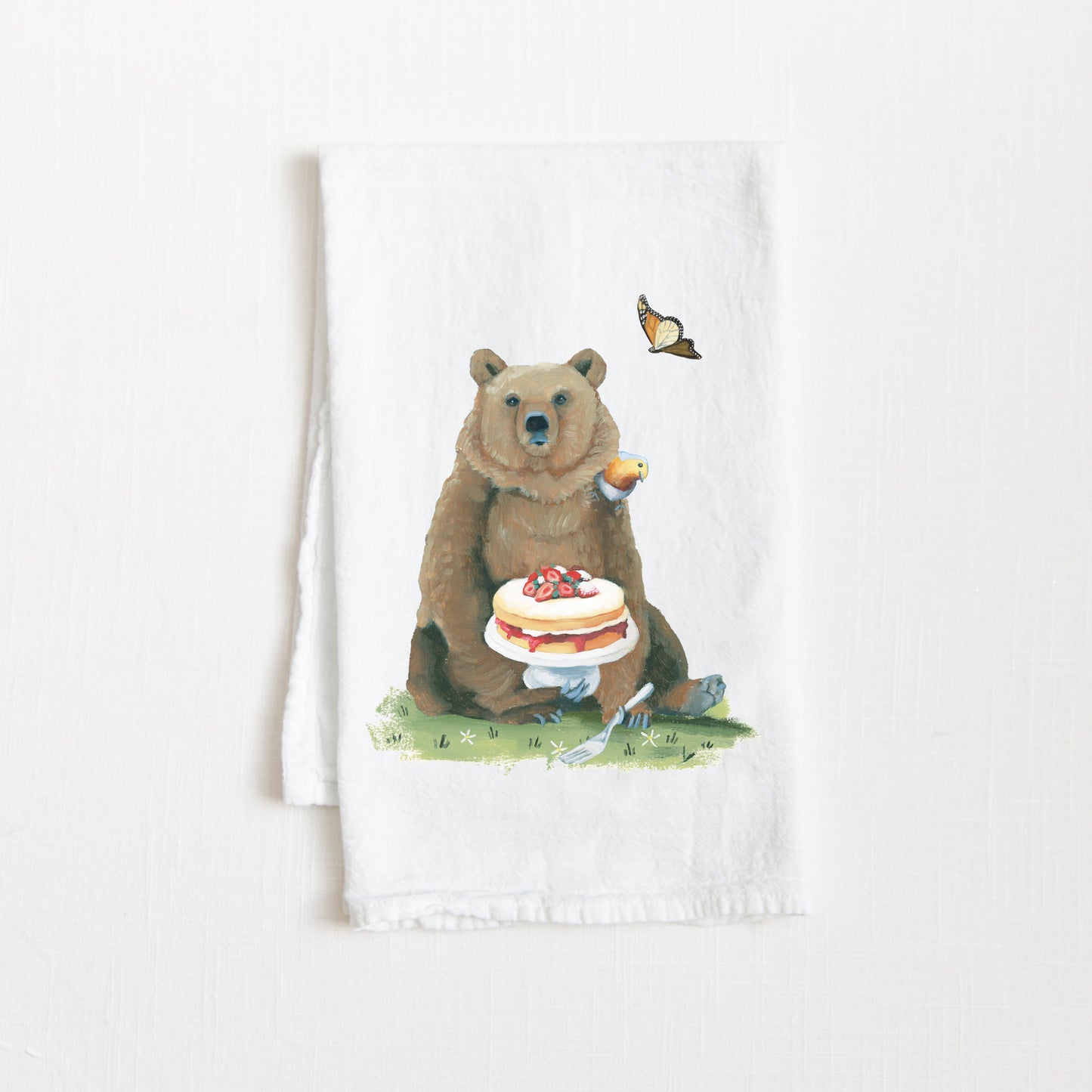 Flour Sack Tea Towel - Bear w/ Victoria Sandwich Cake