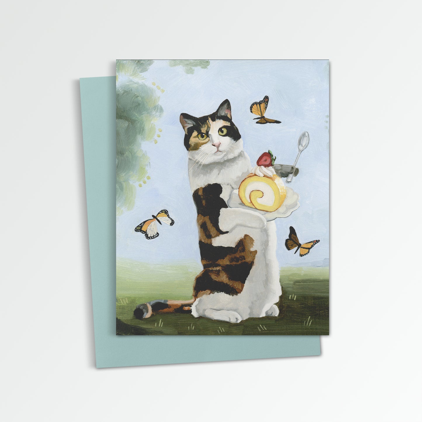 Calico Cat w/ Swiss Roll Notecard (Blank Inside)