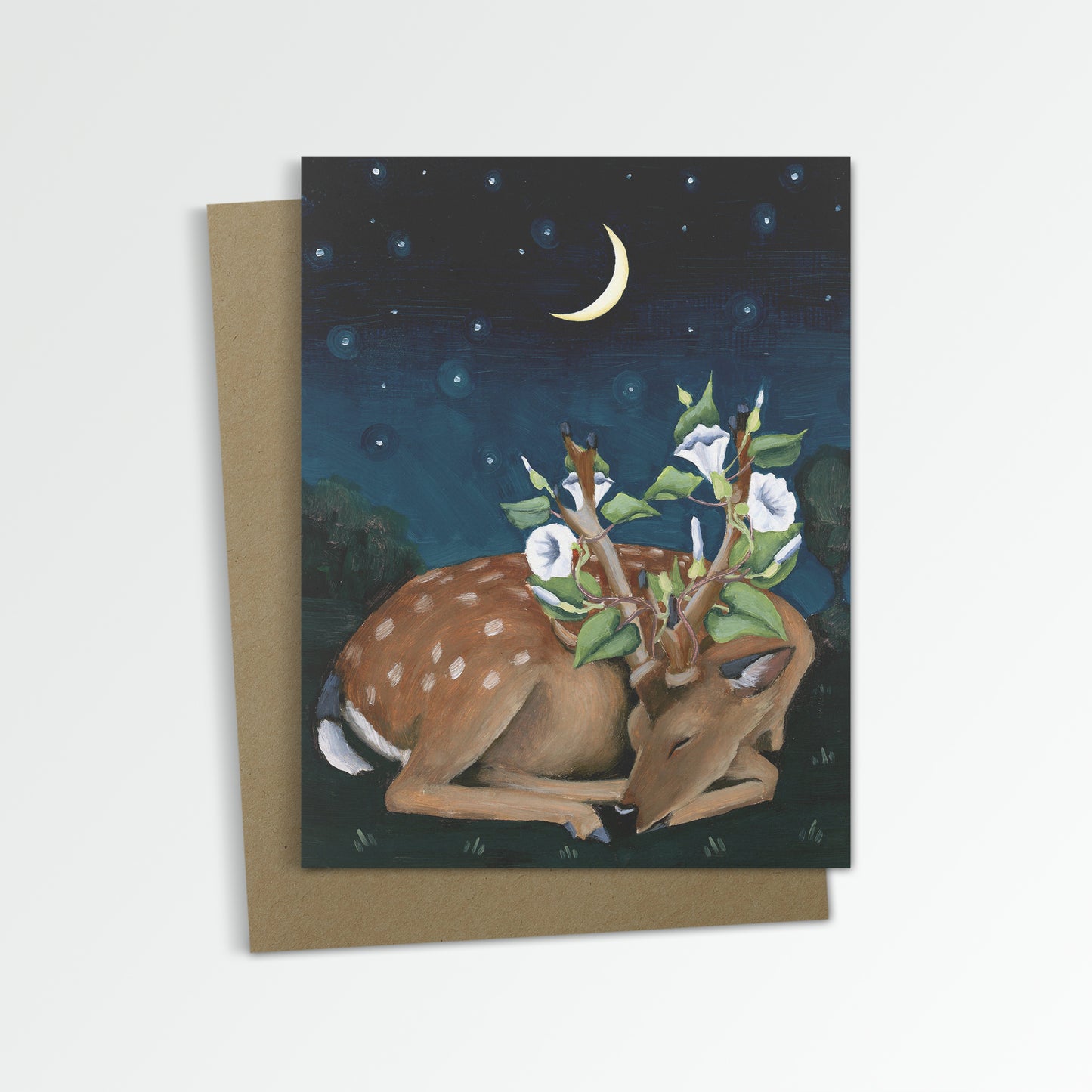 Deer w/ Moonflowers Notecard (Blank Inside)