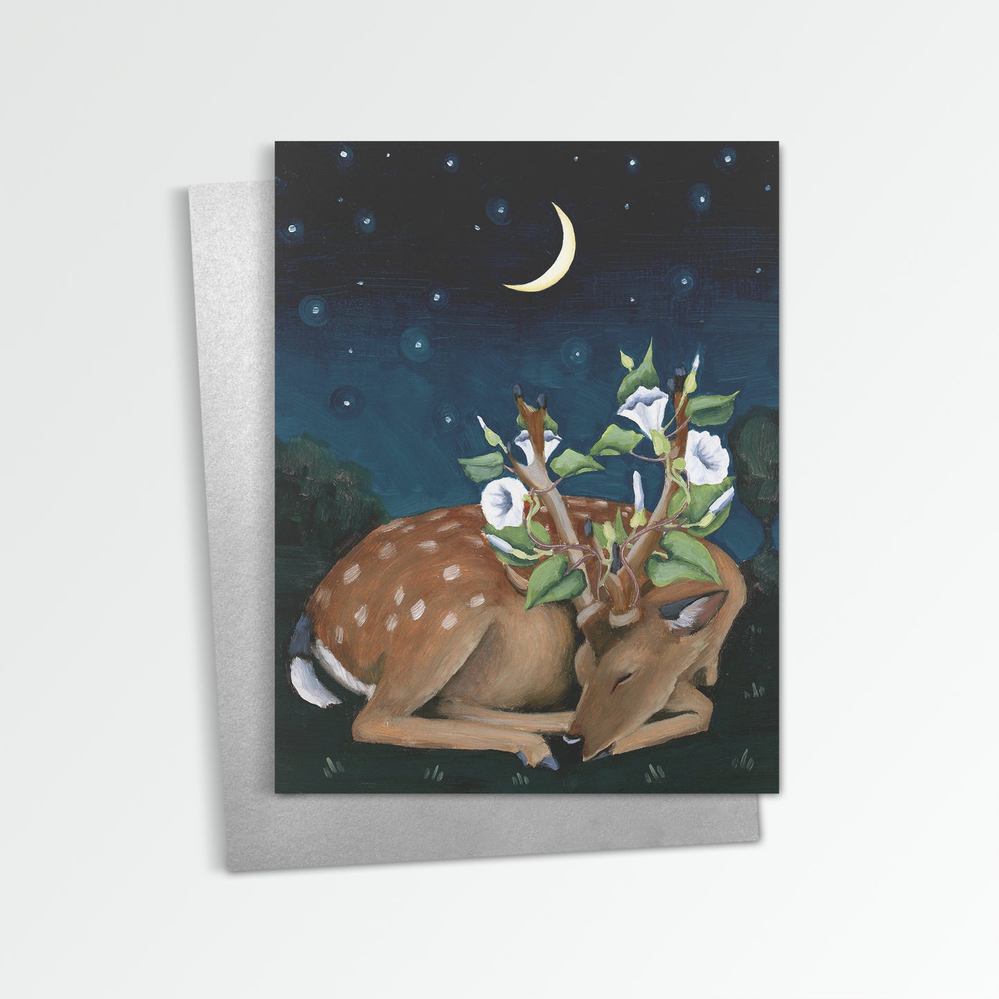 Deer w/ Moonflowers Notecard (Blank Inside)