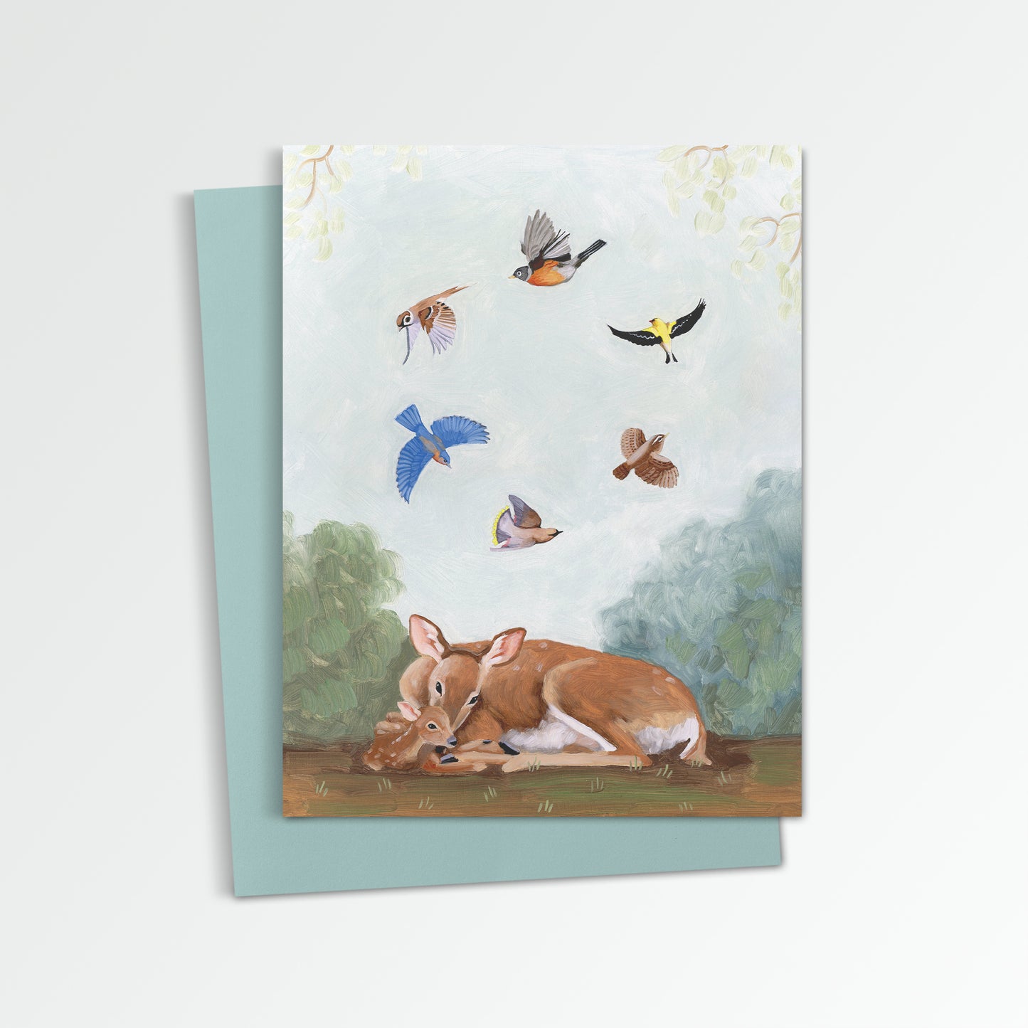 Deer w/ Songbirds Notecard (Blank Inside)