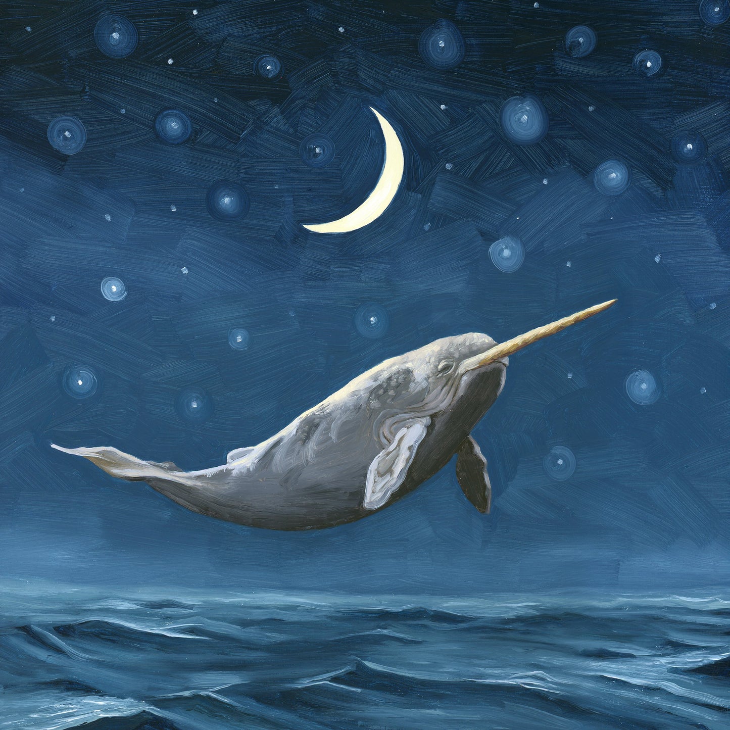 Narwhal w/ Crescent Moon Art Print (8x8)
