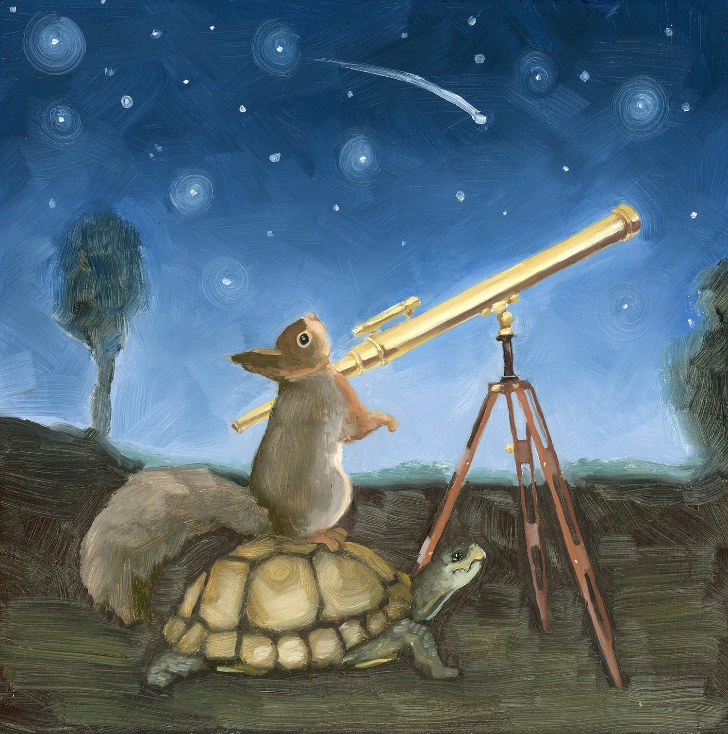 Squirrel w/ Telescope Art Print (8x8) – Kim Ferreira - Main Image