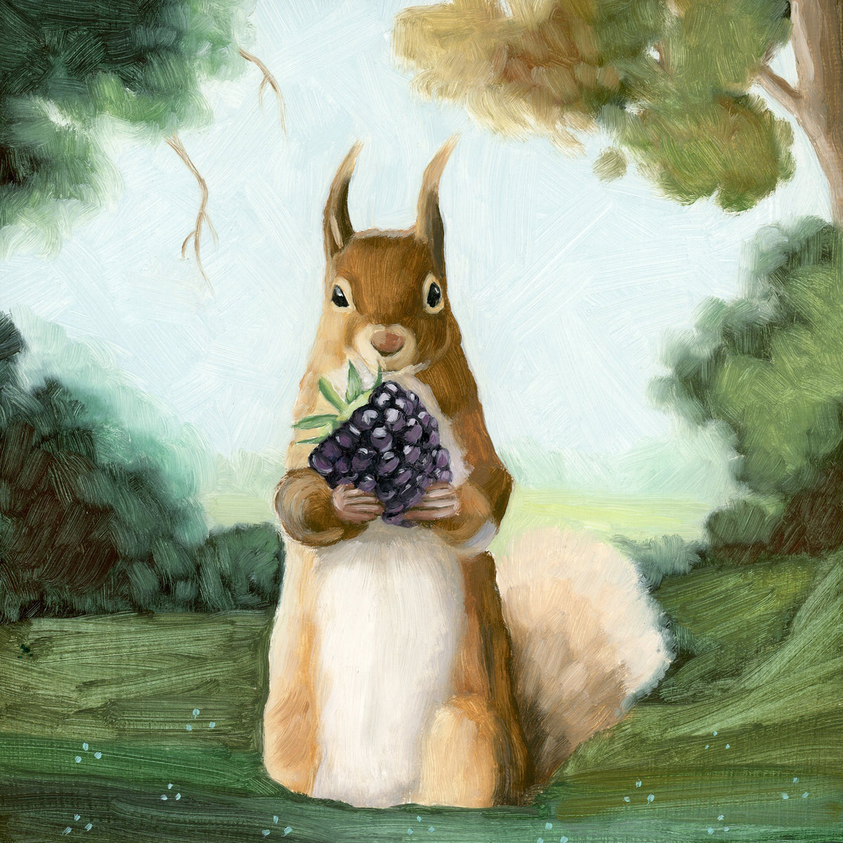 Squirrel w/ Blackberry - 8x8 Original Oil Painting