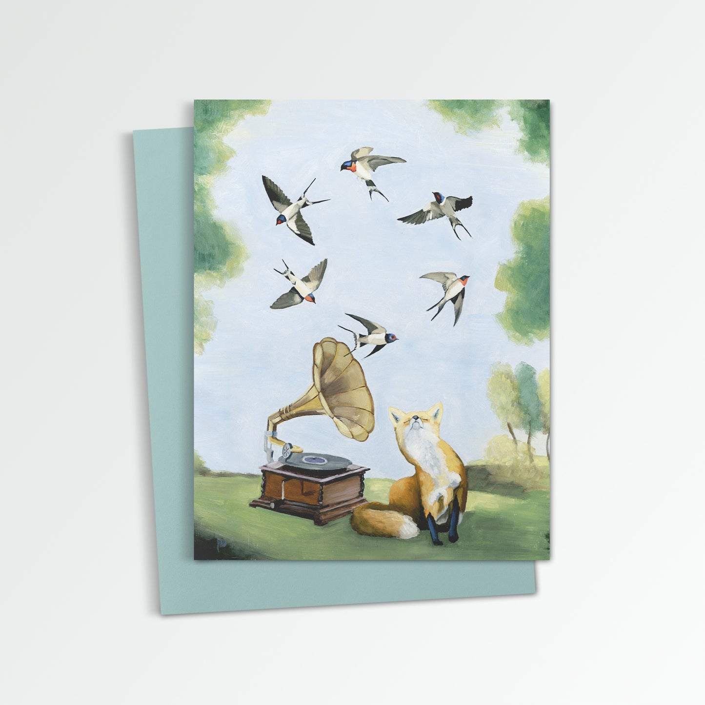 Fox w/ Phonograph Notecard (Blank Inside)