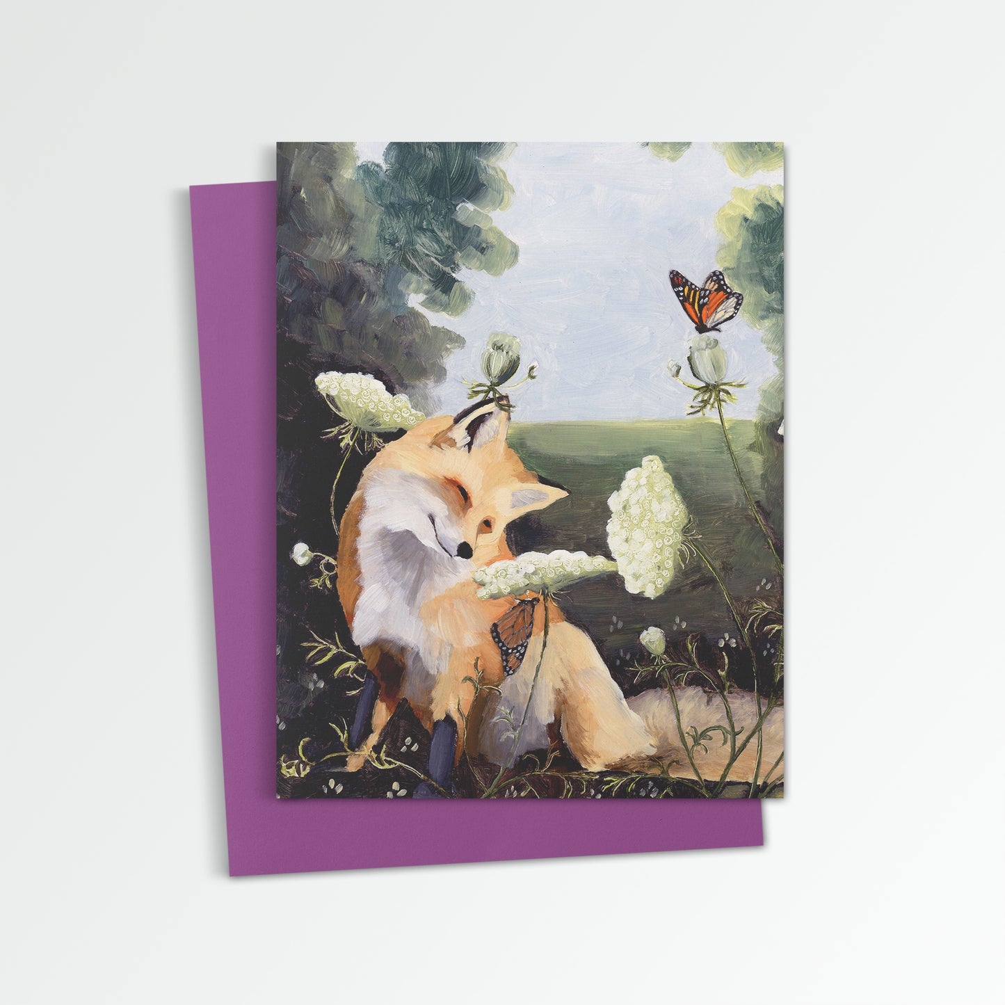 Fox w/ Queen Anne's Lace Notecard (Blank Inside)