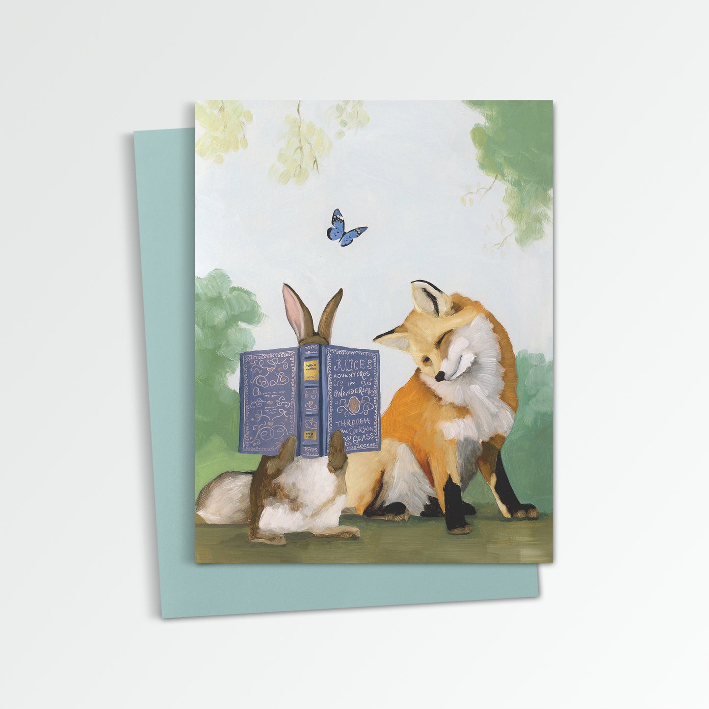 Fox and Rabbit Reading Notecard (Blank Inside)