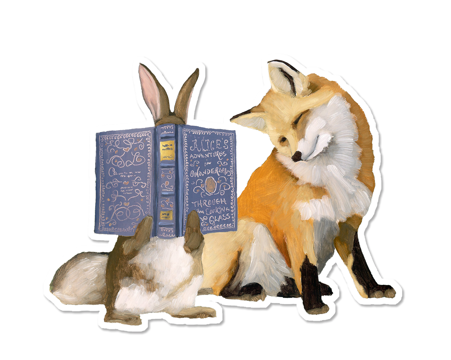 Fox and Rabbit Reading Vinyl Sticker