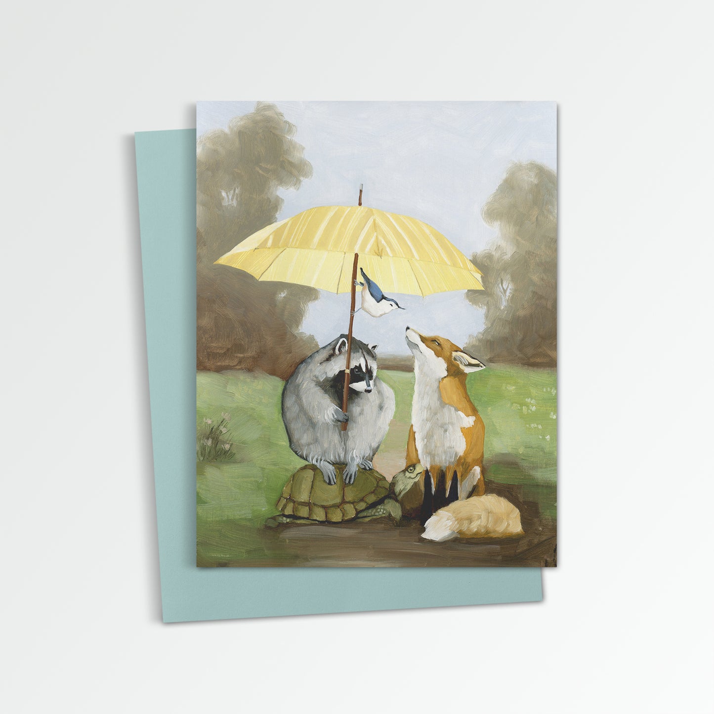 Fox, Raccoon & Umbrella Notecard (Blank Inside)