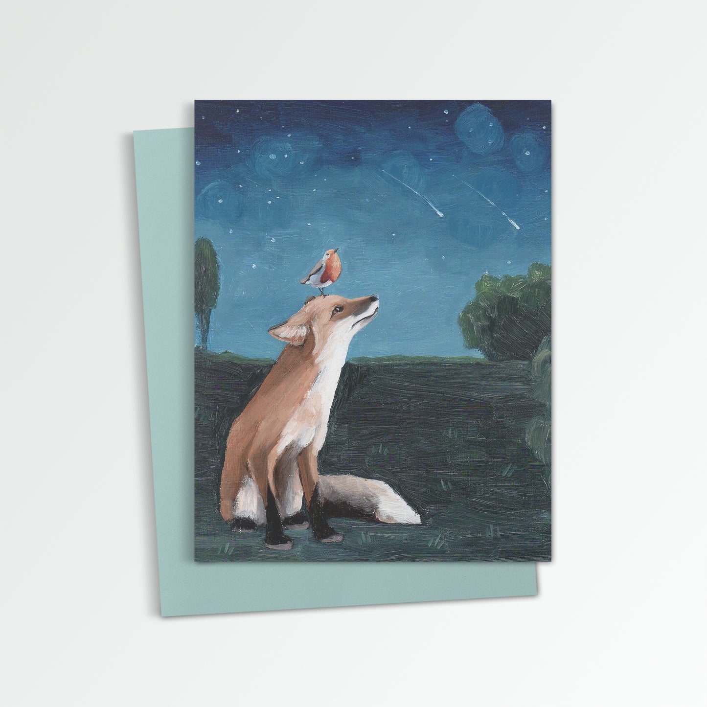 Fox w/ Shooting Stars Notecard (Blank Inside)