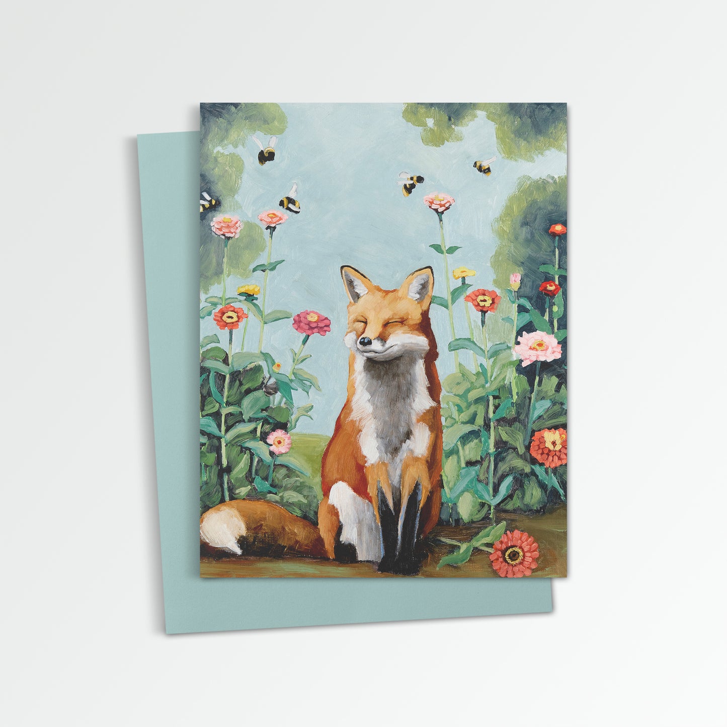 Fox w/ Zinnias Notecard (Blank Inside)