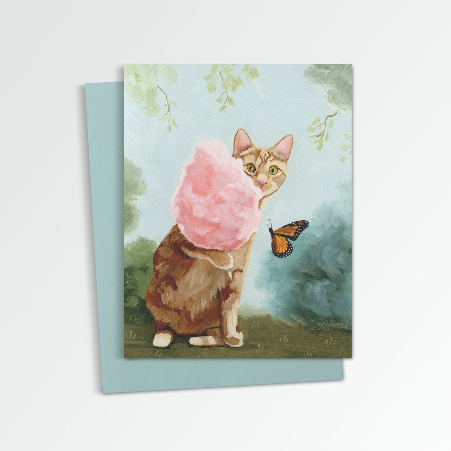 Ginger Cat w/ Cotton Candy Notecard (Blank Inside)