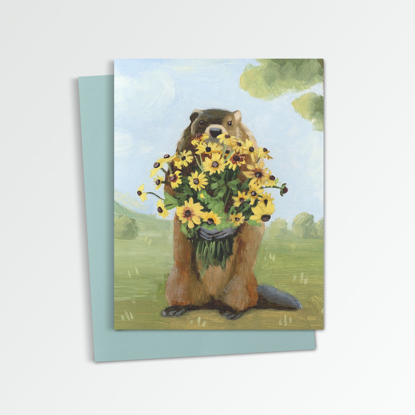 Groundhog w/ Brown Eyed Susans Notecard (Blank Inside)