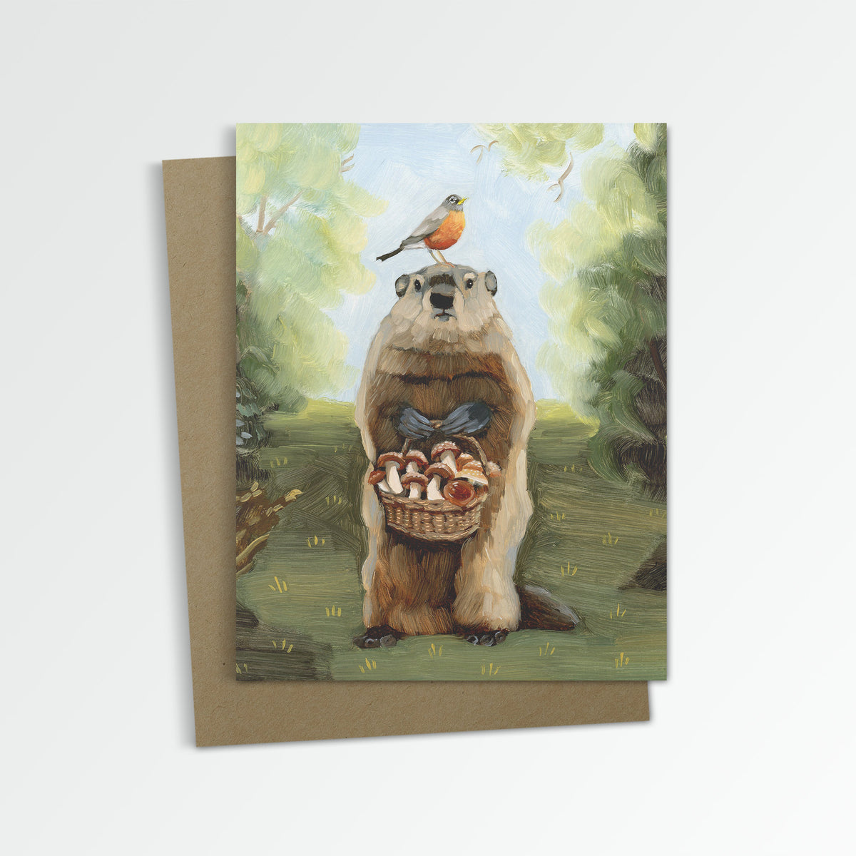 Groundhog w/ Mushrooms (Blank Inside)