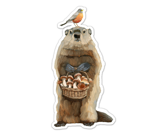 Groundhog w/ Mushrooms Vinyl Sticker