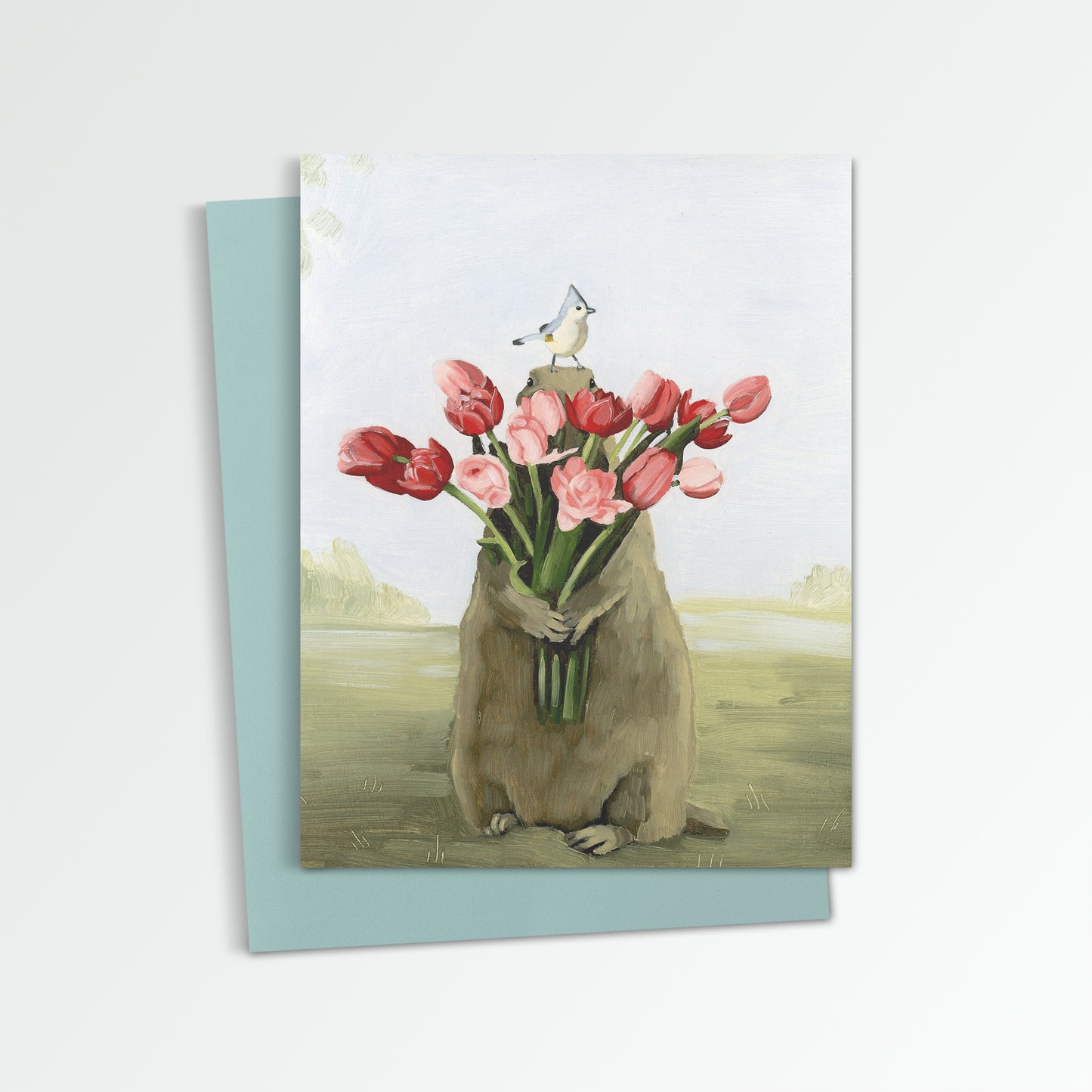 Groundhog w/ Tulips Notecard (Blank Inside)