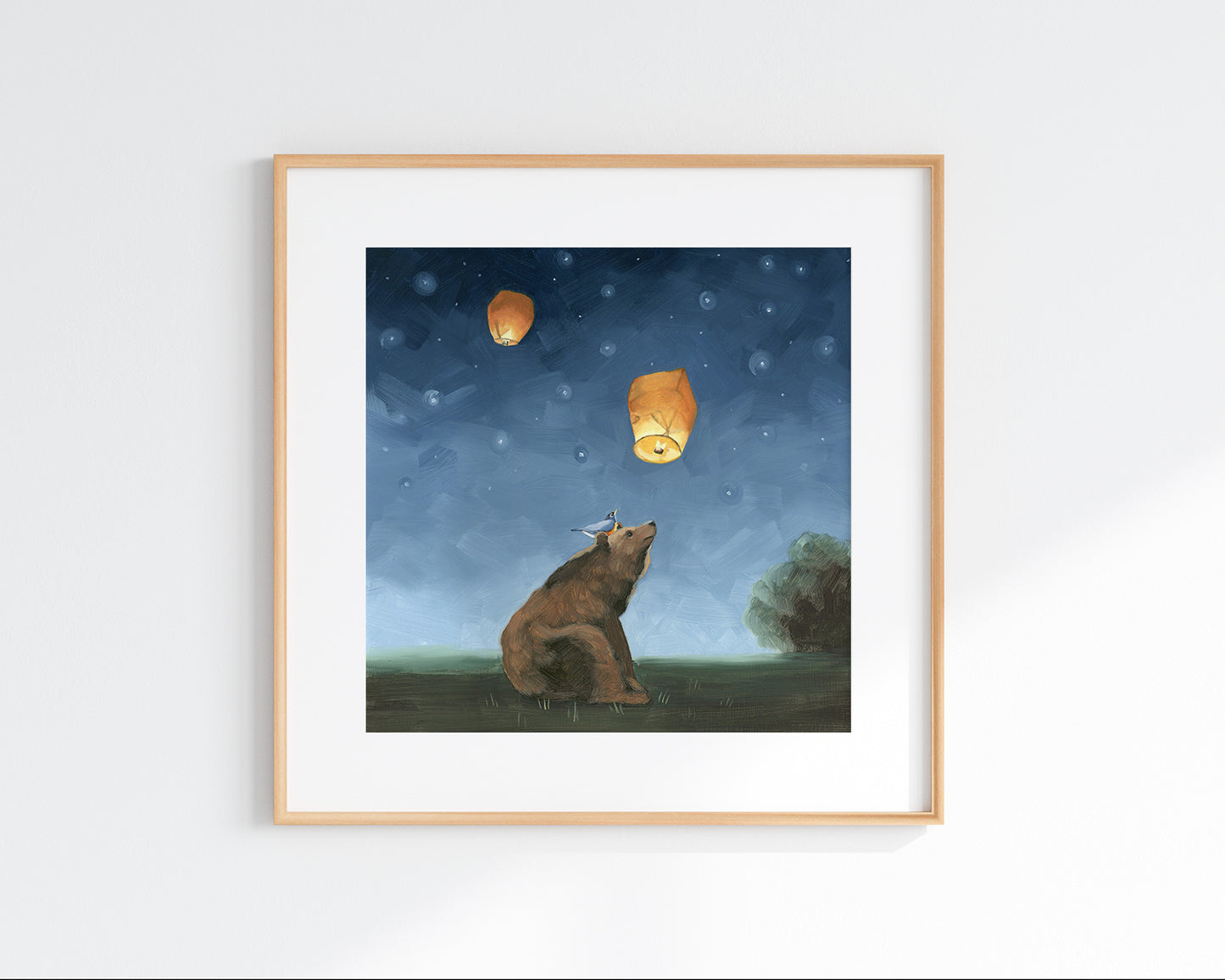 Bear w/ Wish Lanterns Art Print (8x8)