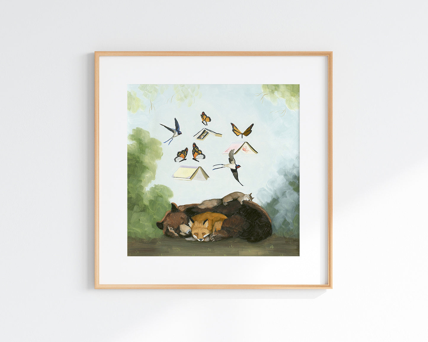 Bear, Fox, Squirrel w/ Books Art Print (8x8)