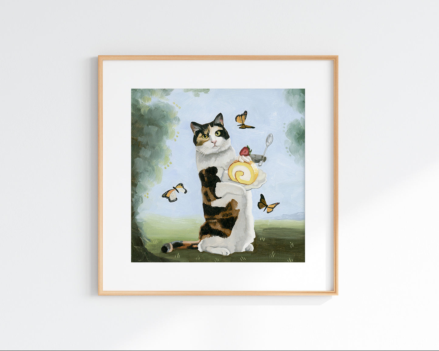 Calico Cat w/ Swiss Roll Art Print (8x8)