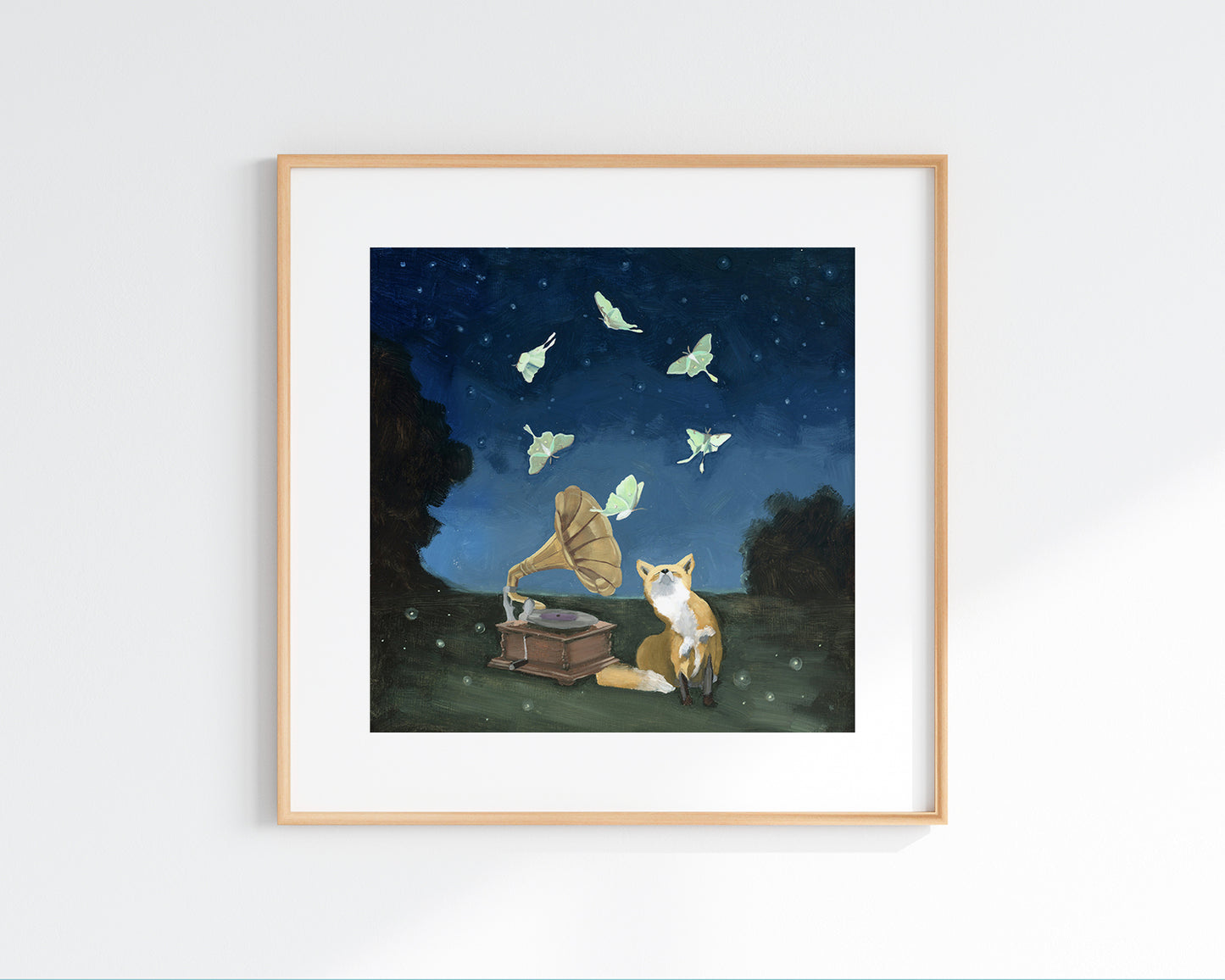 Fox w/ Phonograph and Luna Moths - Art Print
