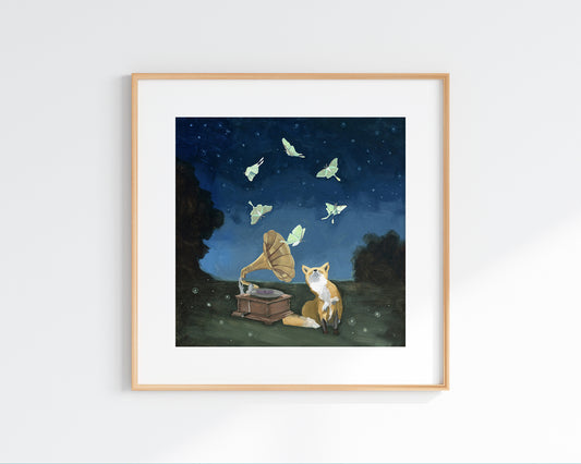 Fox w/ Phonograph and Luna Moths - Art Print