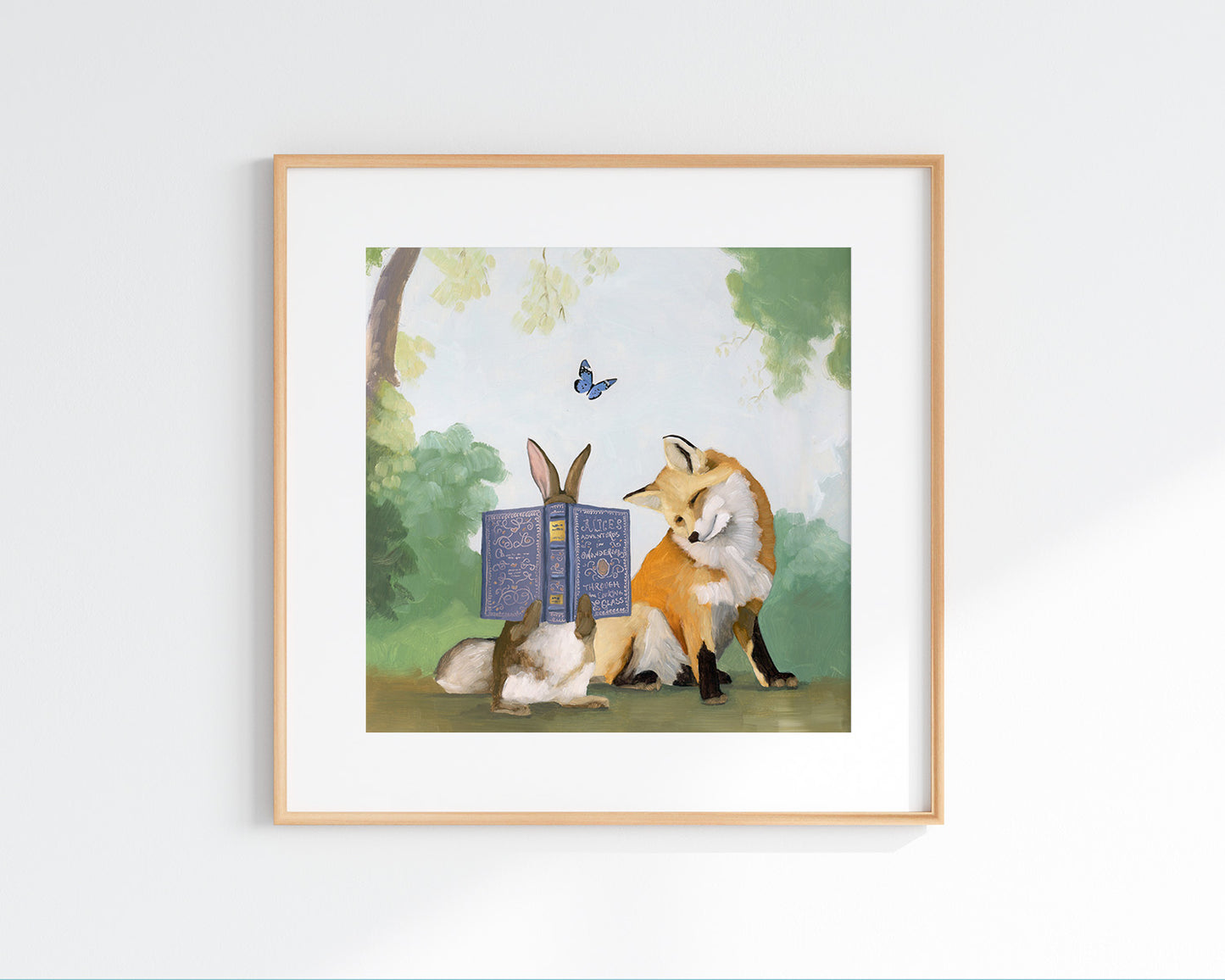 Fox and Rabbit Reading - 10x10 Art Print