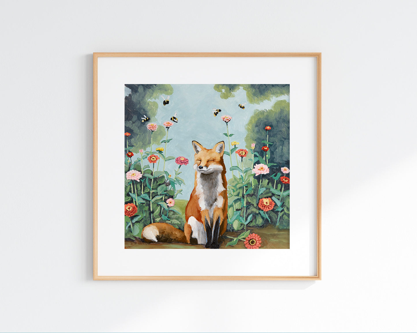 Fox w/ Zinnias - 10x10 Art Print