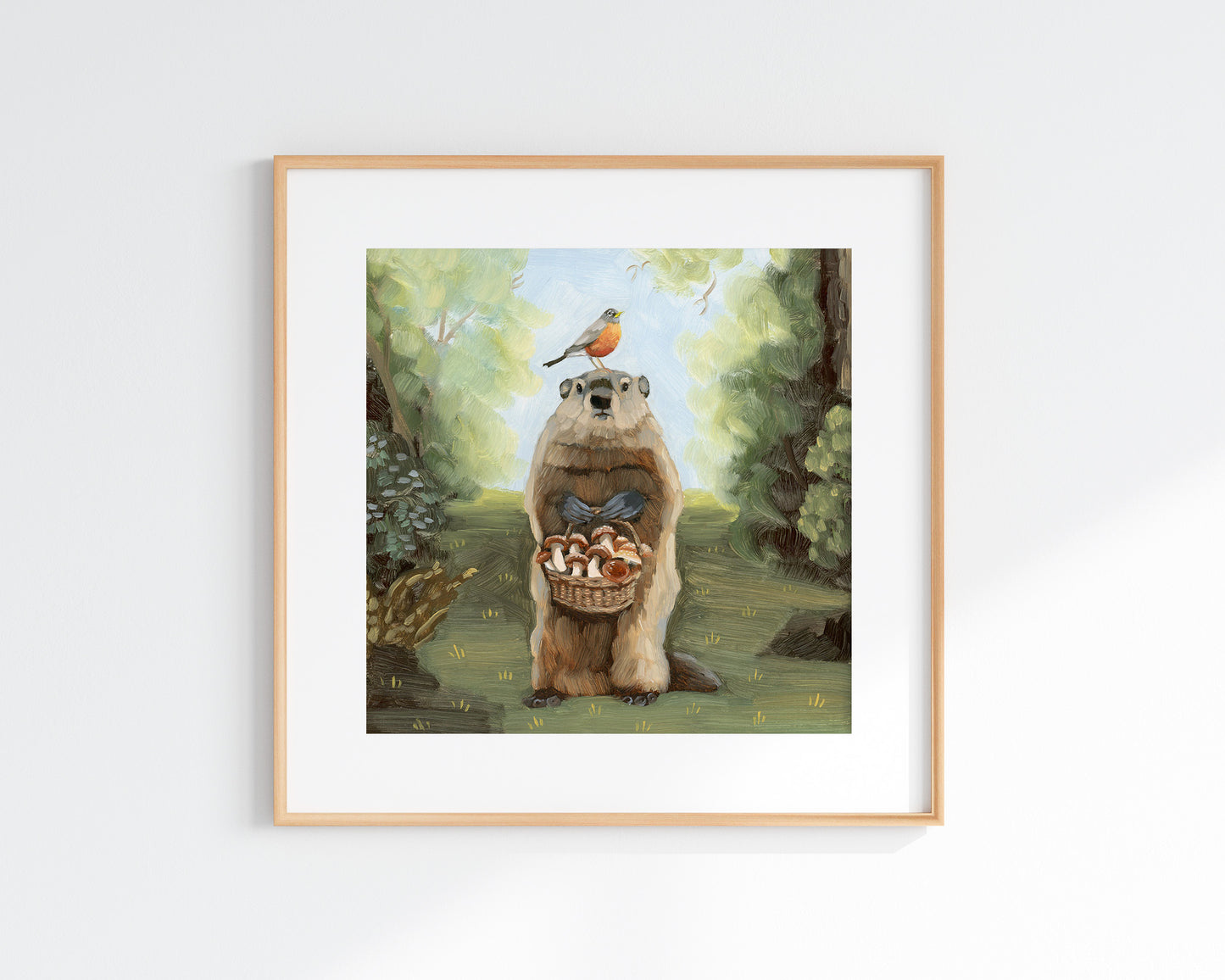 Groundhog w/ Mushrooms Art Print (8x8)