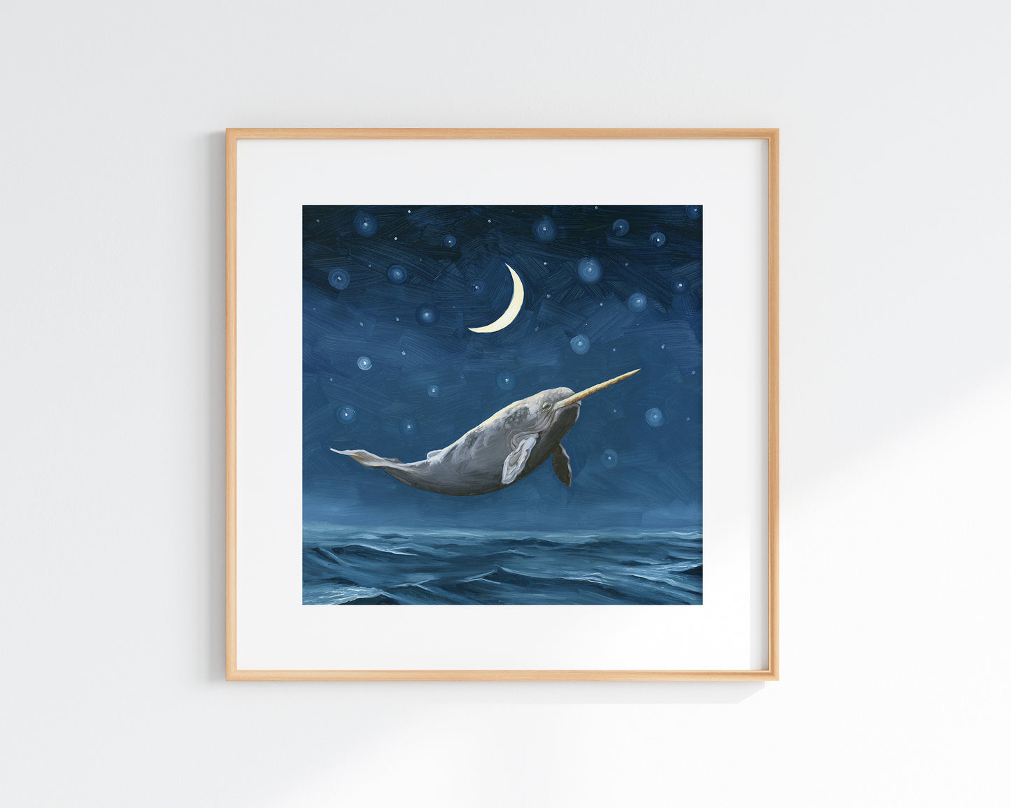 Narwhal w/ Crescent Moon Art Print (8x8)