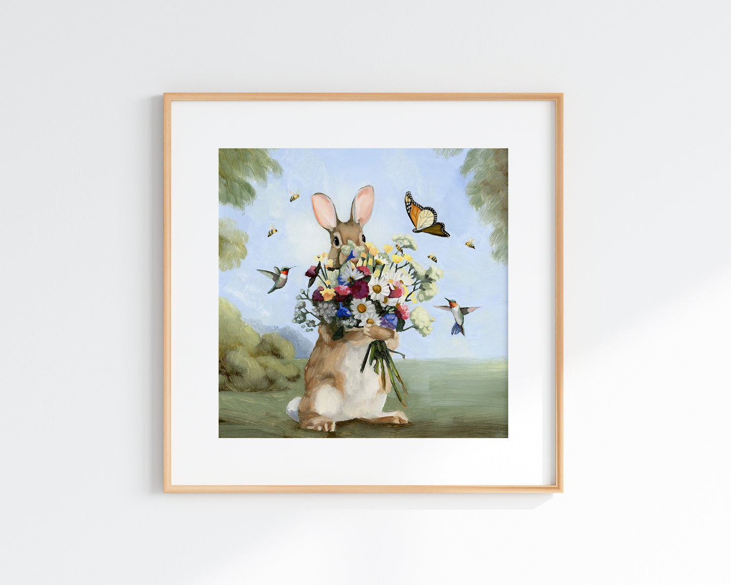 Rabbit w/ Wildflowers Art Print (8x8)