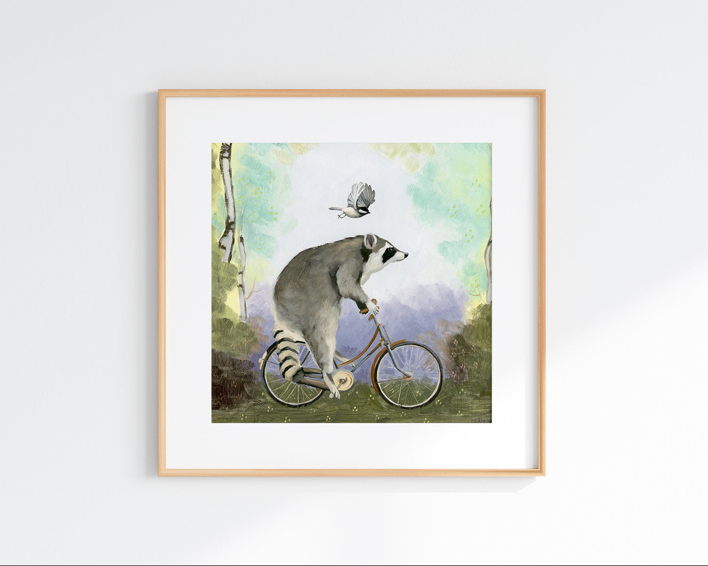 Raccoon Riding Bicycle Art Print (8x8)