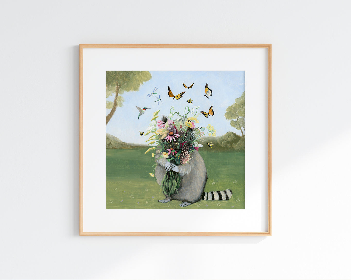 Raccoon w/ Wildflowers - 10x10 Art Print