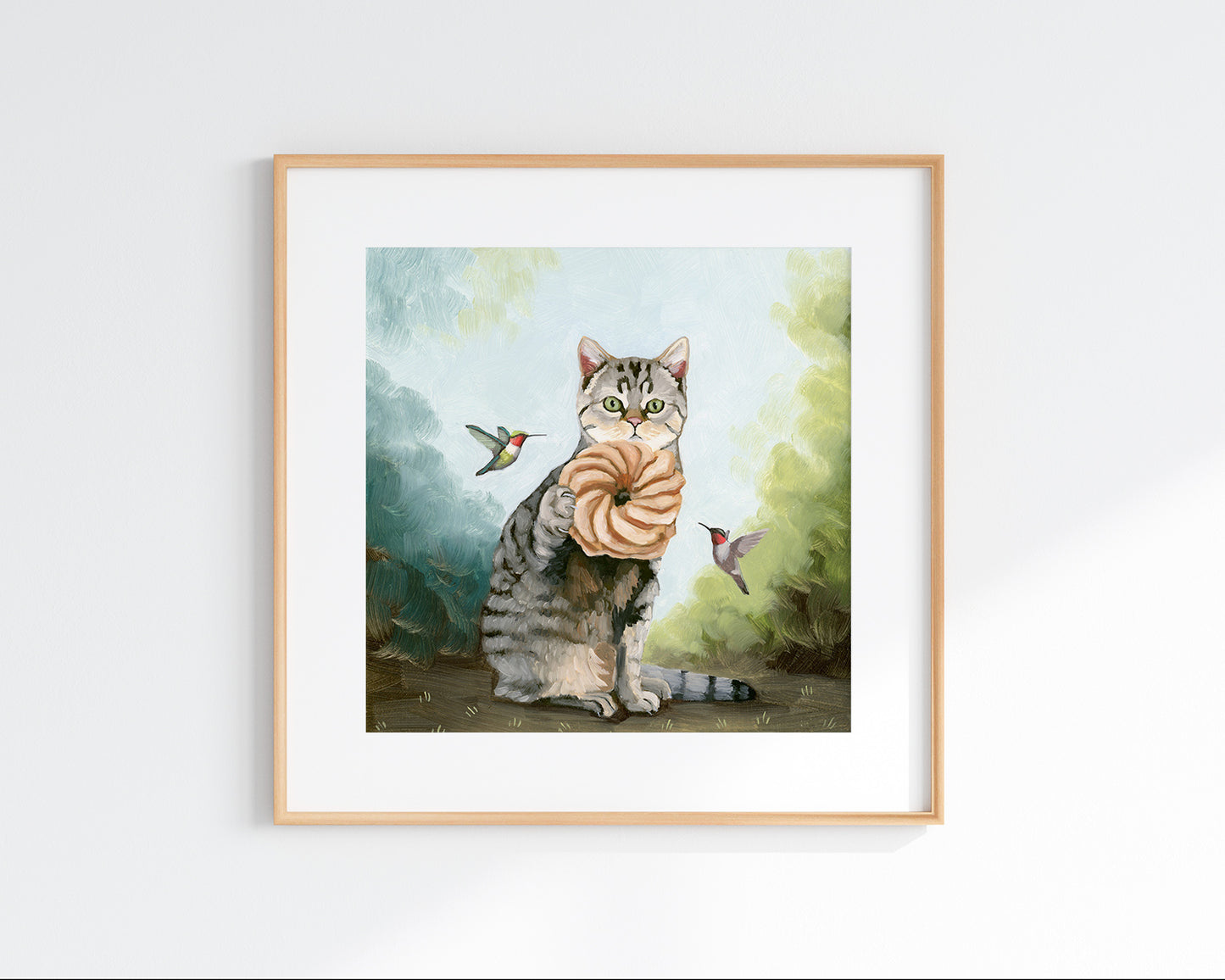 Tabby Cat w/ French Cruller Art Print (8x8)