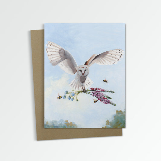 Owl w/ Foxglove & Pincushion Notecard (Blank Inside)
