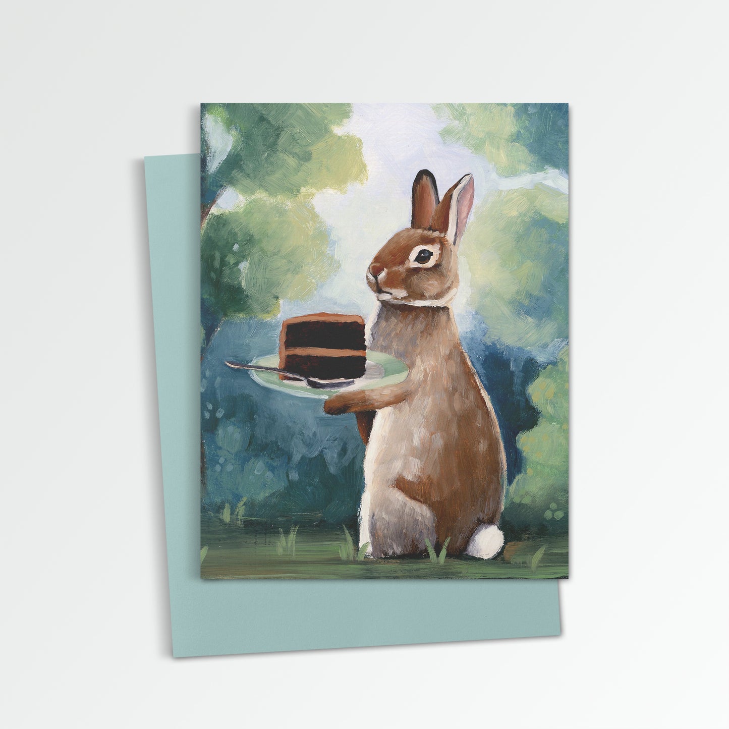 Rabbit w/ Chocolate Cake Notecard (Blank Inside)
