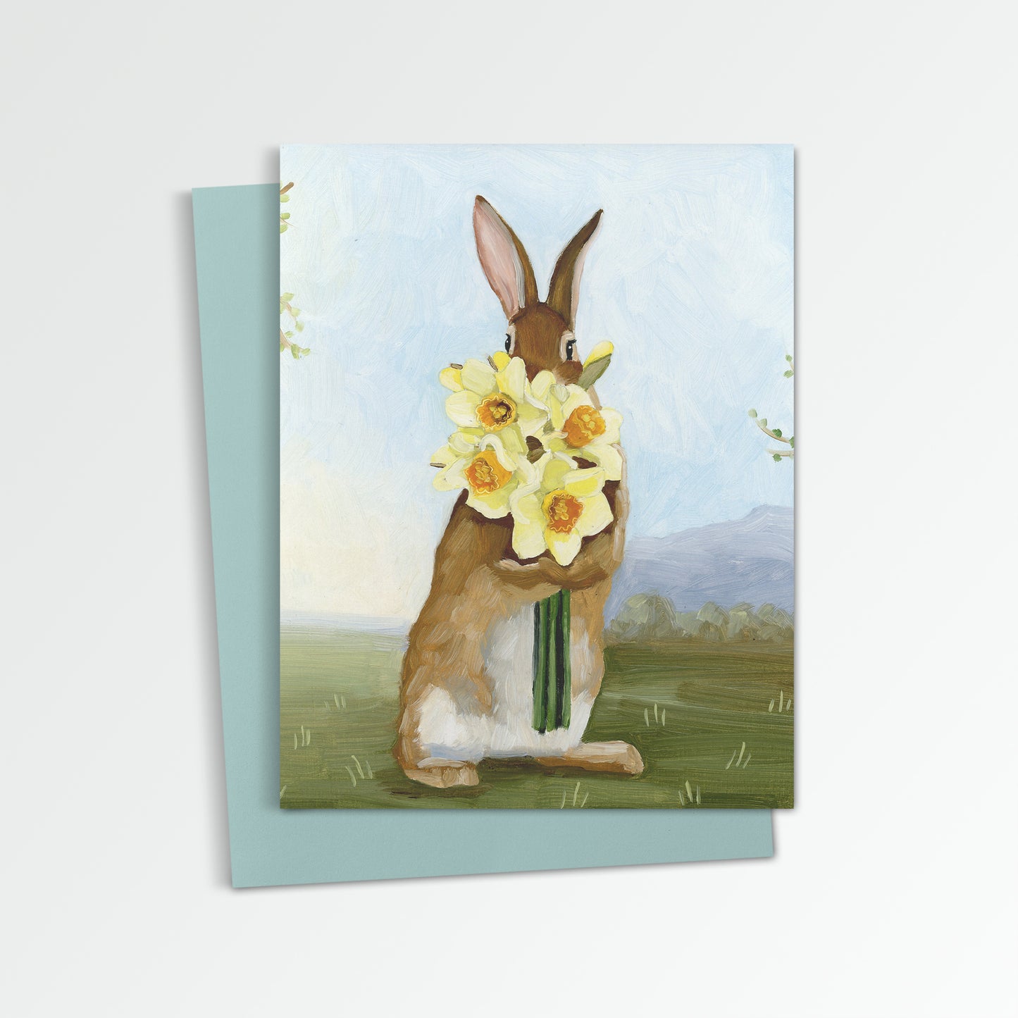 Rabbit w/ Daffodils Notecard (Blank Inside)