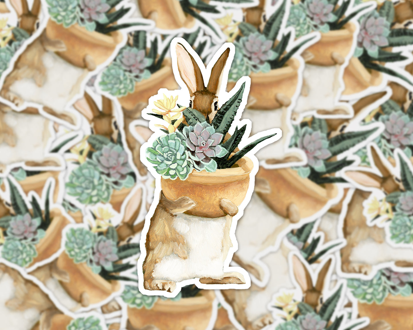Rabbit w/ Succulents Vinyl Sticker