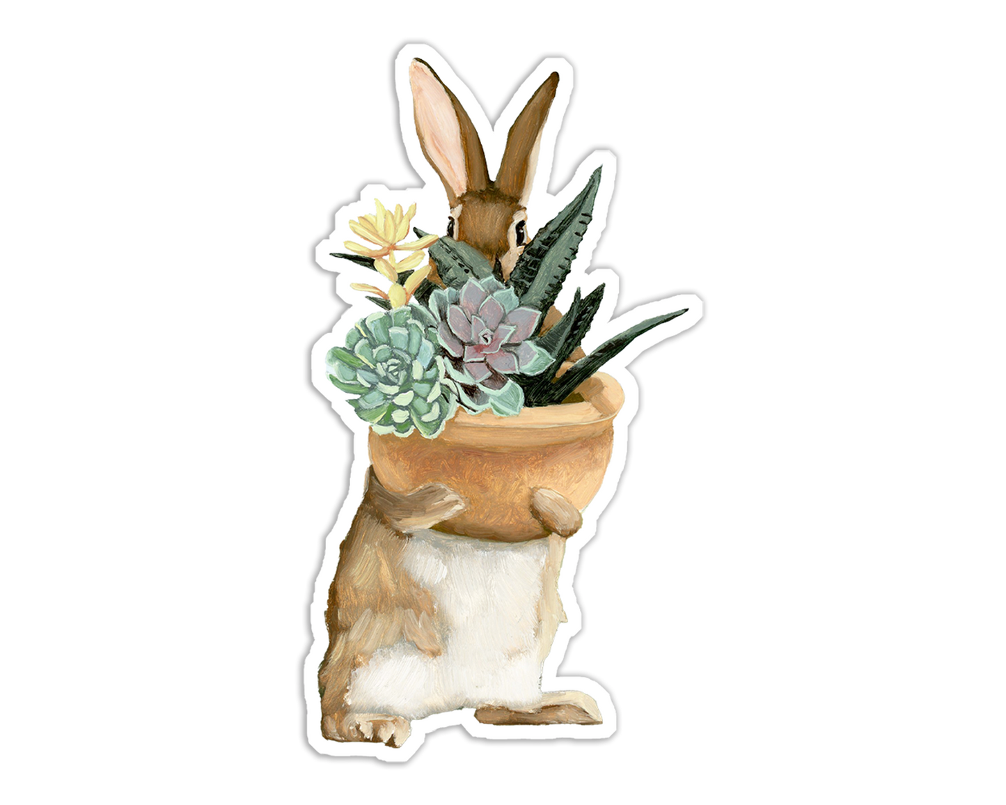 Rabbit w/ Succulents Vinyl Sticker