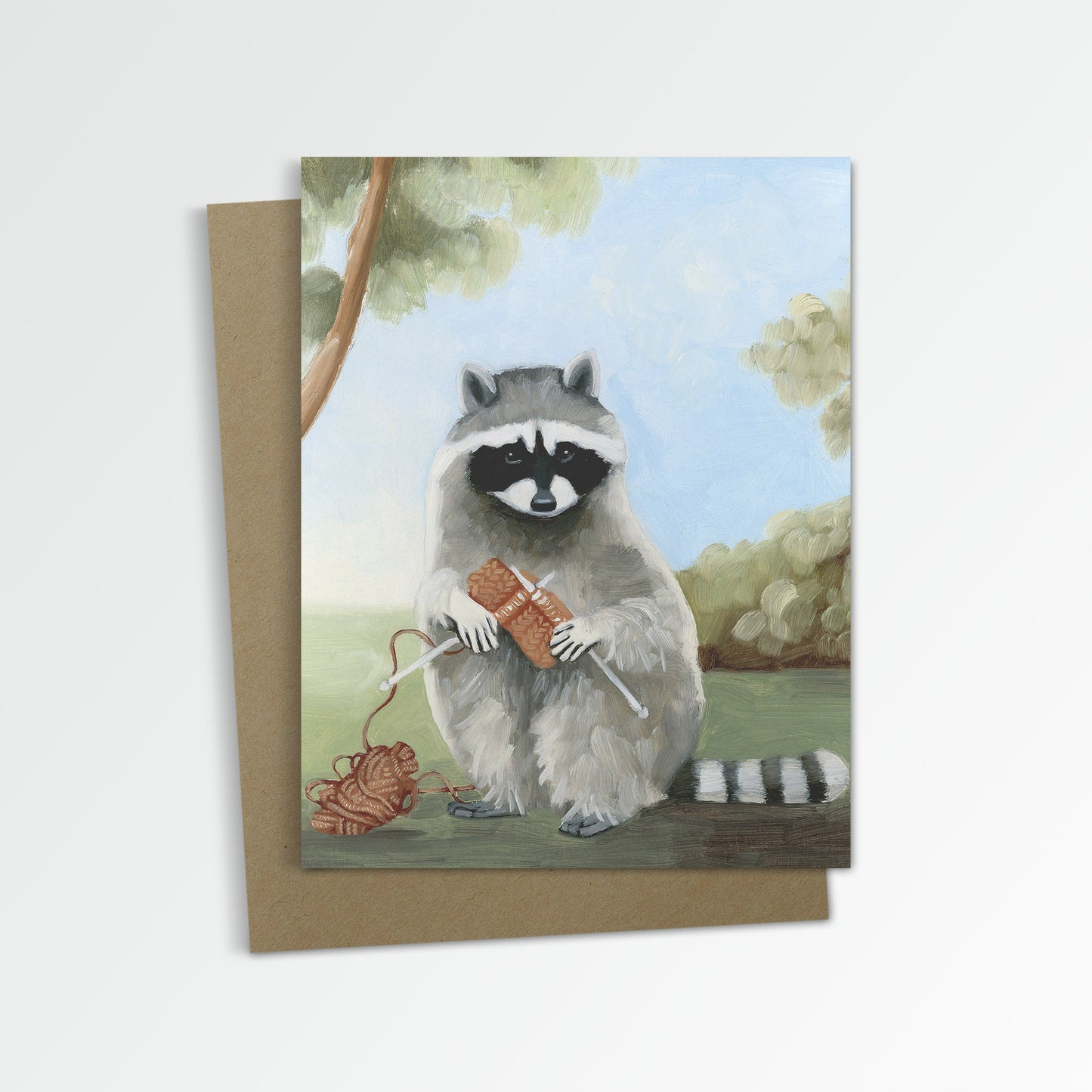 Raccoon Knitting Notecard (Blank Inside)