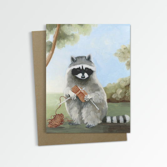 Raccoon Knitting Notecard (Blank Inside)