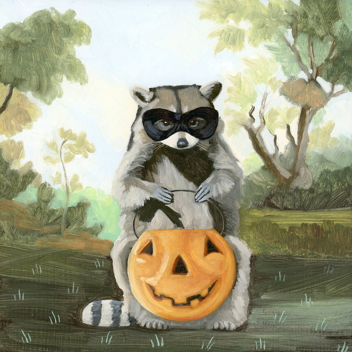 Raccoon w/ Full Bucket - 8x8 Original Oil Painting