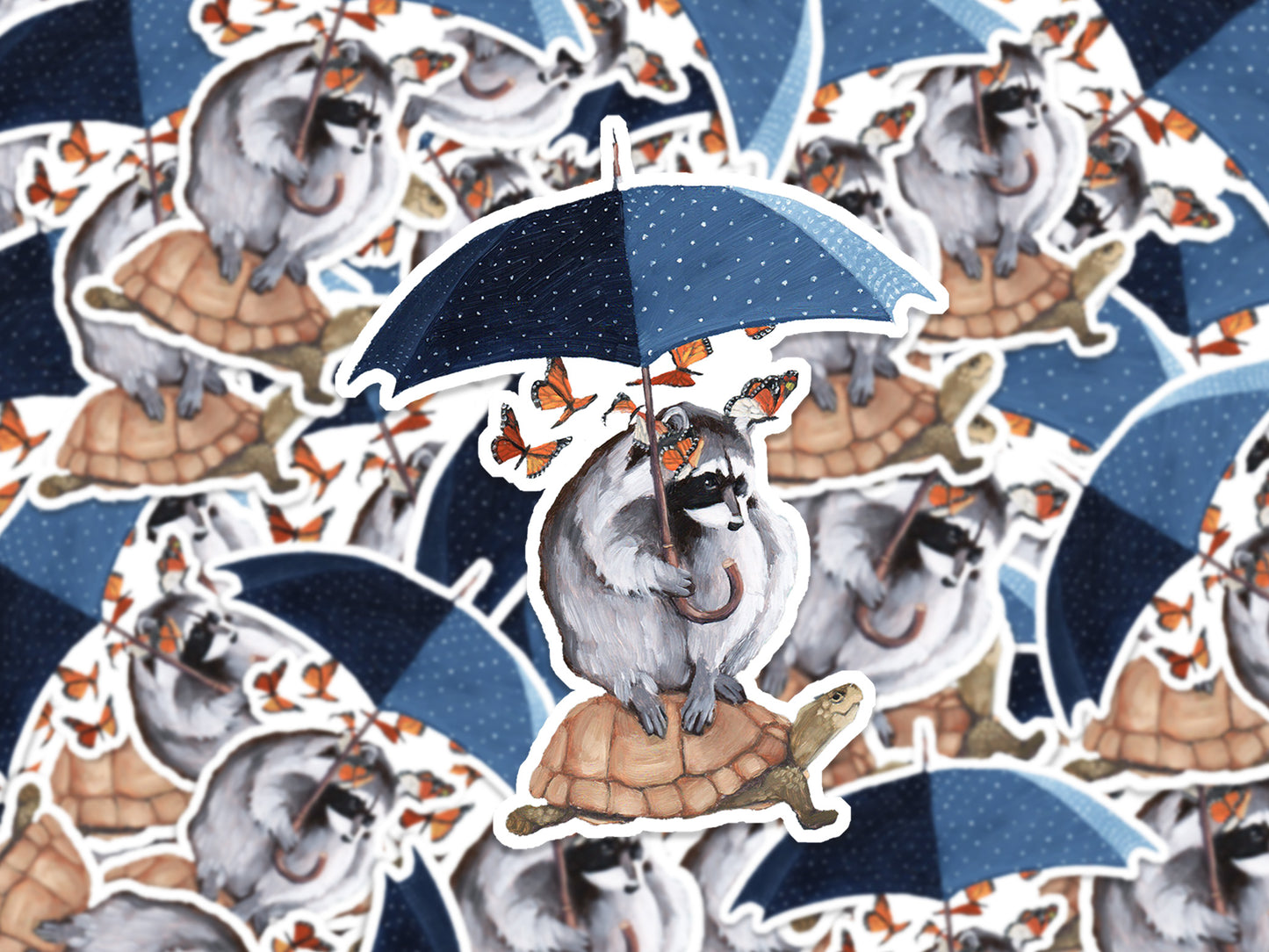 Raccoon w/ Umbrella Vinyl Sticker
