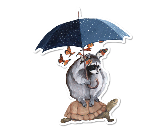Raccoon w/ Umbrella Vinyl Sticker