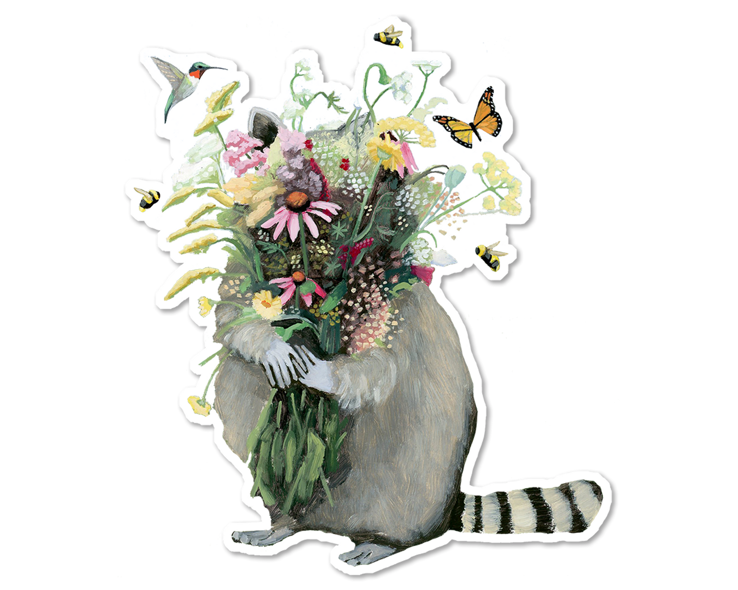 Raccoon w/ Wildflowers Vinyl Sticker