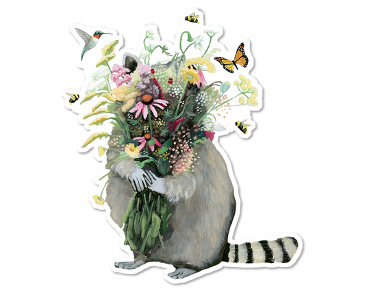 Raccoon w/ Wildflowers Vinyl Sticker