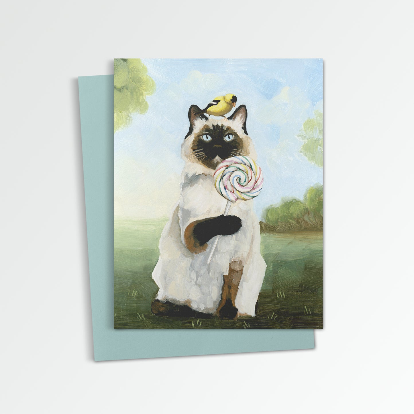 Siamese Cat w/ Lollipop Notecard (Blank Inside)