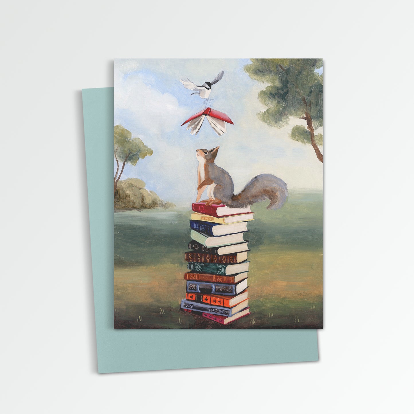 Squirrel w/ Books Notecard (Blank Inside)