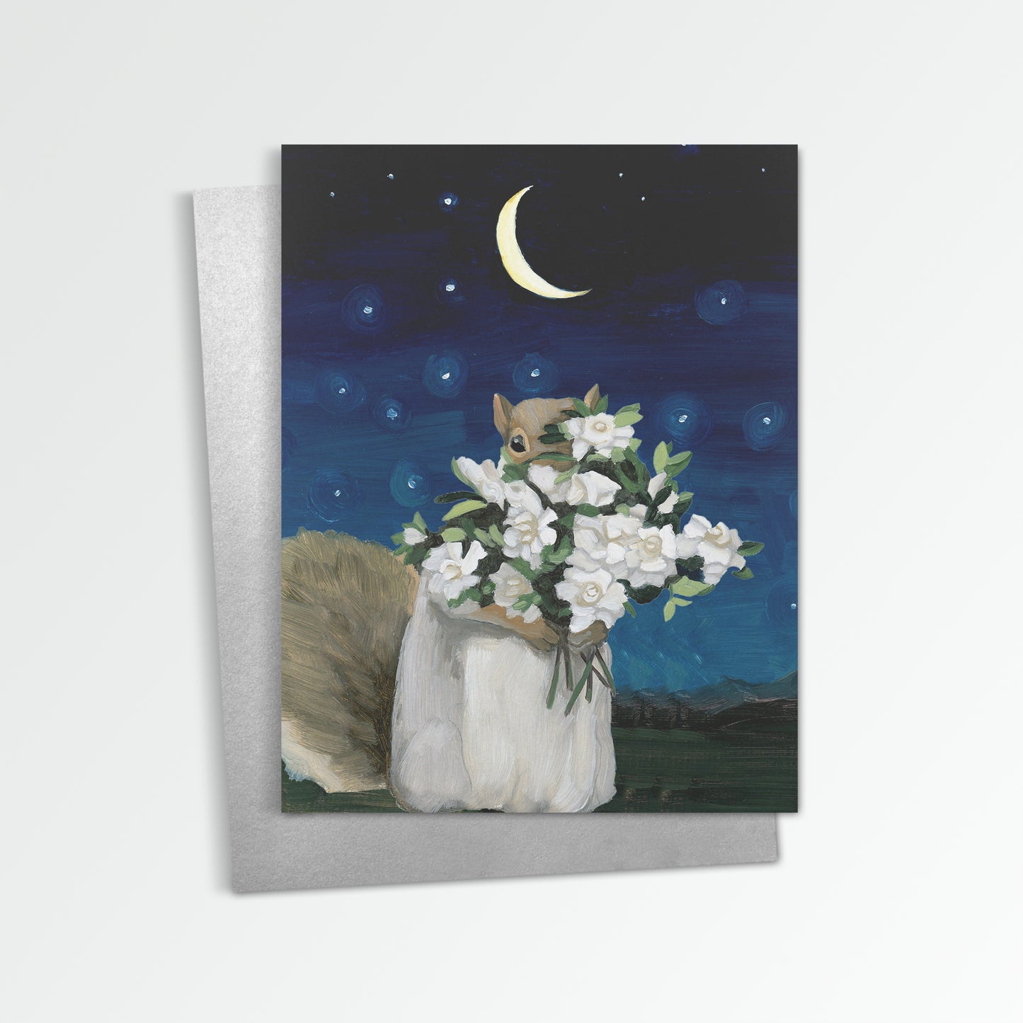 Squirrel w/ Gardenia Notecard (Blank Inside)